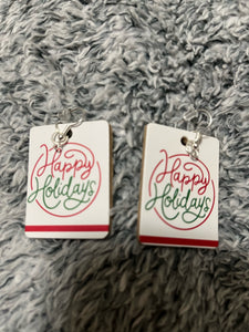 Happy Holidays wooden earrings